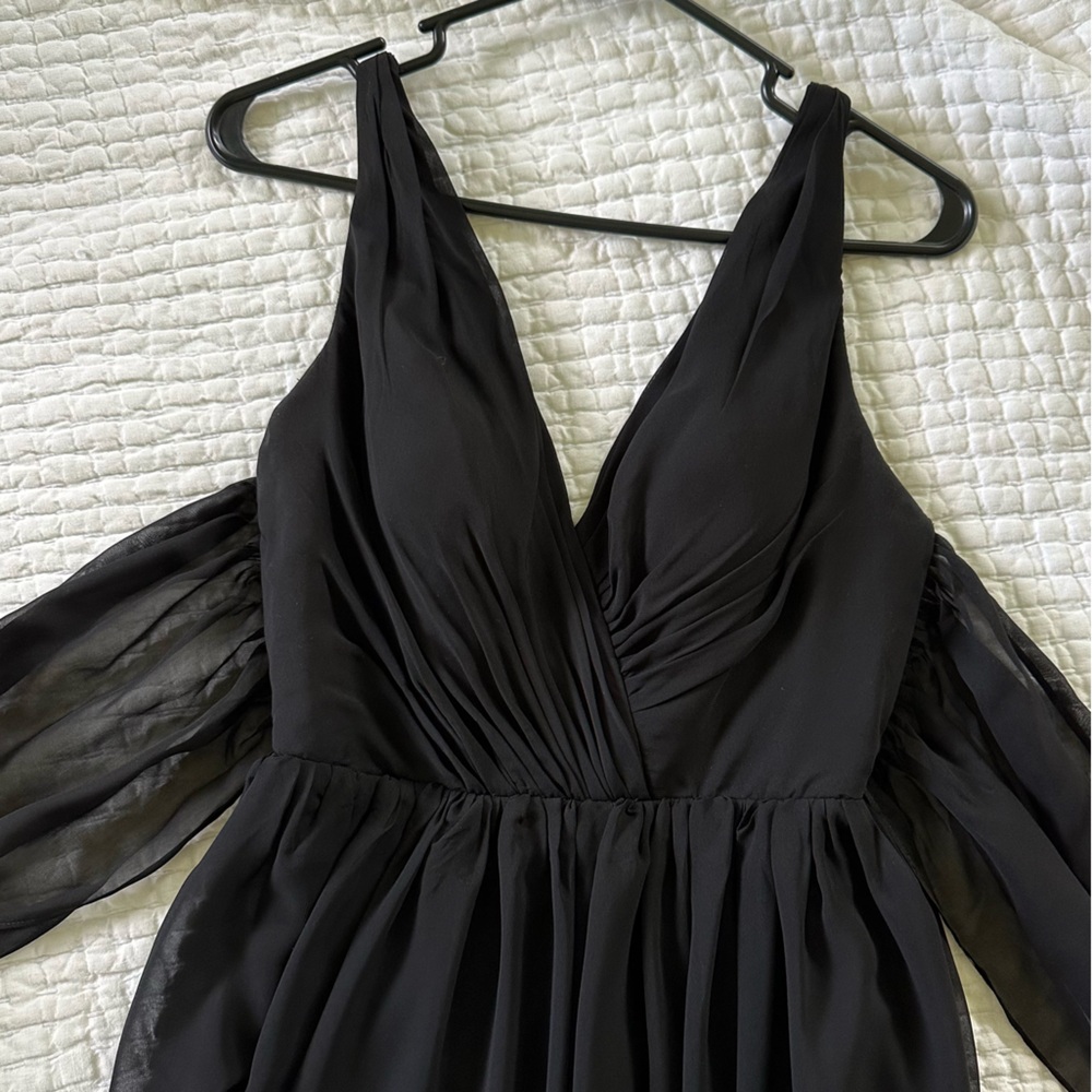 Black Floor Length Bridesmaid Dress, Chiffon